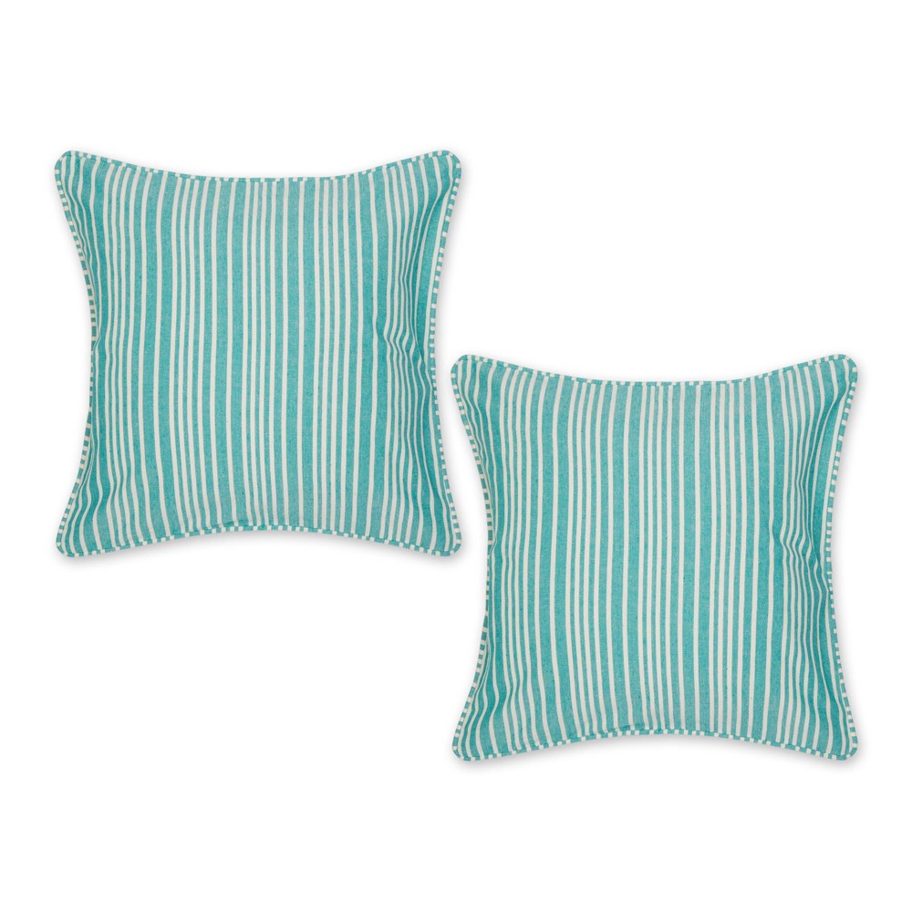 Photos - Pillow 2pc 18"x18" Jewel Chambray Striped Recycled Cotton Square Throw Cover Gree