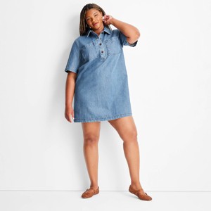 Women's Denim Mini Shirtdress - Future Collective Medium Wash - 1 of 3