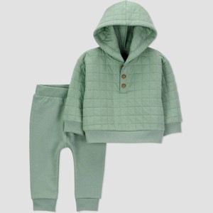Carter's Just One You® Baby Boys' 2pc Quilted Hooded Sweatshirt & Jogger Pants Set - Green - 1 of 4