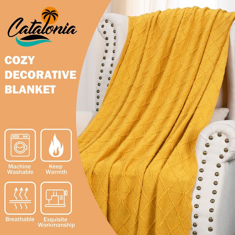 Catalonia Knitted Throw Blanket for Couch, Decorative Blanket with Fringe, Acrylic Leisure Blanket for Bed, Sofa, Living Room, 4 of 7