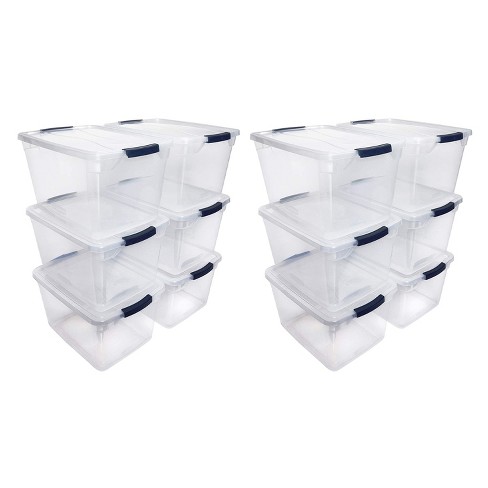 Rubbermaid 28 Gallon/112 Quart Jumbo Clear Tote, Pack of 2, Stackable,  Large Capacity, Clear Bins/Bright Green Lids, Home, Garage, and Office  Storage