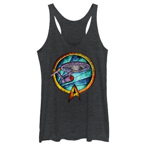 Women's Star Trek USS Enterprise Stained Glass To Boldly Go Racerback Tank Top - 1 of 4