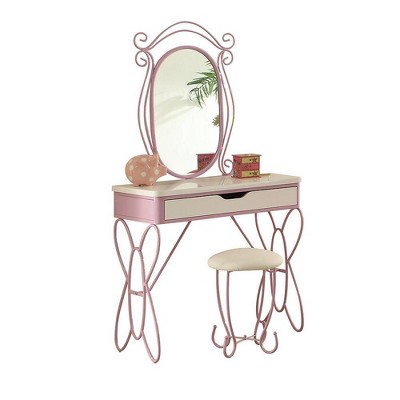 Priya Butterfly Charm White and Light Purple Vanity Set with Bench