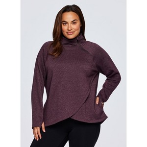 RBX Active Women's Wrap Front Pullover Zip Mock Neck Fleece Sweatshirt with Pockets and Thumbholes - 1 of 4