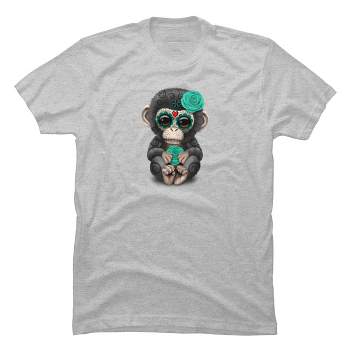 Men's Design By Humans Blue Day of the Dead Sugar Skull Baby Chimp By jeffbartels T-Shirt