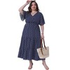 Women's Plus Size Polka Dot V Neck Short Sleeve Tiered Elastic Waist Casual A Line Maxi Dress - Agnes Orinda 3X Navy Blue - 3 of 4
