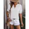 Womens Summer Short Puff Sleeves Blouses Shirts V Neck Cute  Knit Textured Casual Regular Fit Tops - 3 of 4