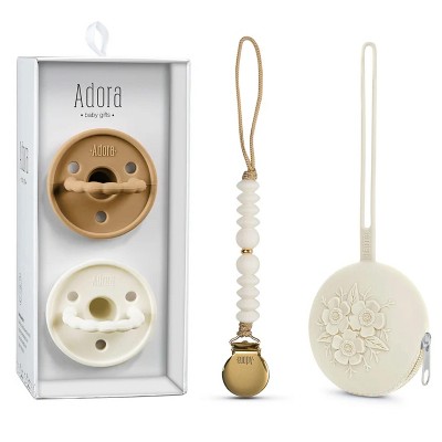 Adora Pacifier Gift Set – Silicone Pacifiers, Pacifier Clip & Travel Case – Newborn & Toddler Soothing Essentials, BPA-Free