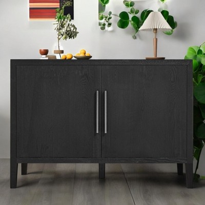 Storage Cabinet Sideboard with 2 Metal Handles & 2 Doors, MDF Wooden Sideboard Buffet Cabinet for Hallway,Adjustable Shelves,Oak Legs,Freestanding