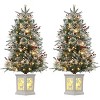 3FT Pre-Lit Artificial Christmas Tree Tabletop with 78 Warm White Lights, Flocked Potted Christmas Tree with Berry Clusters for Porch, Green, 2 Pack - 4 of 4