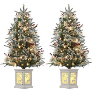 3FT Small Christmas Tree, Pre-Lit Artificial Christmas Tree with 78 Led Lights, Snow Flocked Xmas Tree with White Base, Battery Operated, 1PC/2PCS - 1 of 4