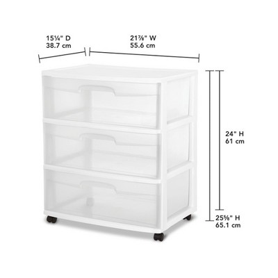 White Plastic 3-Drawer Wide Storage Cart with Casters