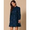 INSPIRE CHIC Women's Casual Long Sleeve Half Placket Embroidered Floral Mini Shirt Dress - 3 of 4