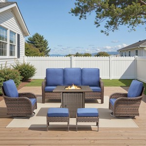 Buenhomino Patio Furniture Set with 30" Fire Pit Table-High Back Outdoor Swivel Chairs Set with Thick Cushions Outdoor Patio Conversation Sets - 1 of 4