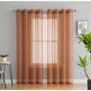 HLC.ME Semi Sheer Voile Light Filtering Transparent Window Curtain Grommet Panels - Set of 2 - 1 of 4