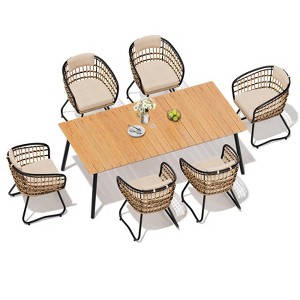Crestlive Products Outdoor Dining Set Patio Dining Table with Rattan Dining Chairs Wooden-Like Top and Aluminum Frame Umbrella Hole - 1 of 4