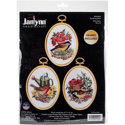 Janlynn Embroidery Kit 3"X4" Set of 3-Gardening Birds-Stiched In Floss