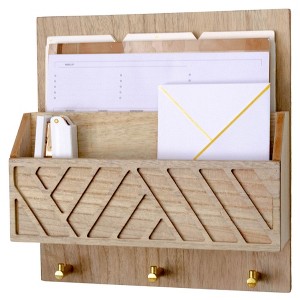 Wall Mounted Mail Organizer with 2 Slots and 3 Hooks – Multiple Finishes – MDF Wood - 1 of 4