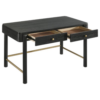 Black Coastal 2-Drawer Vanity Desk with Gold Accents