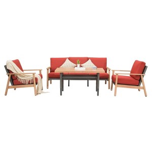 GlasFlength Patio Seating Set, 4 PCS Outdoor Wicker, with 2 Pillows, All Weather, Red, 77.72"*34.09"*31.89" - 1 of 4
