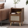 15"/19"W Nightstand End Table Side Table Storage Cabinet Bedside Table with Rattan Door, Walnut/Natural+White-Christopher Knight Home - 2 of 4
