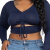 Slickblue Women's Plus Size Crop Top, Drawstring Ruched Cutout, Long Sleeve, Stretch Fit, Color and Size Option - 3 of 4