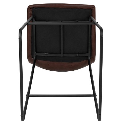Dark Brown Leather and Metal Bar Height Stools, Set of 2