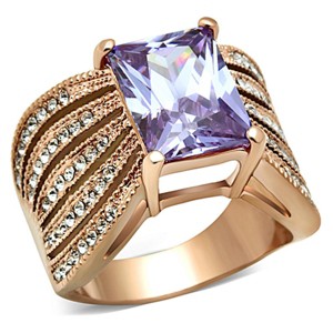 Slickblue Women’s Stainless Steel Ring with Oblong Light Amethyst CZ, IP Rose Gold Finish, Swirling Design, 5–10 - 1 of 4