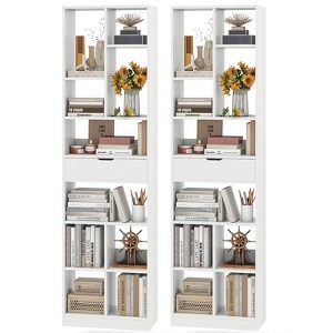 Tangkula 2PCS 71" Tall Bookcase w/ Drawer Modern Bookshelf w/ 10 Open Cubes Display Rack - 1 of 4
