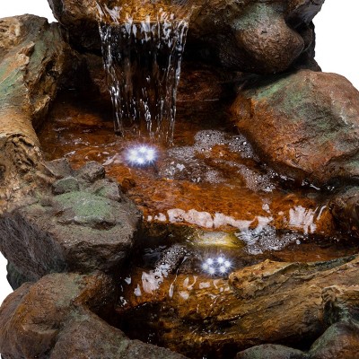 41" Brown Cascading Stone River Rock Fountain with LED Lights