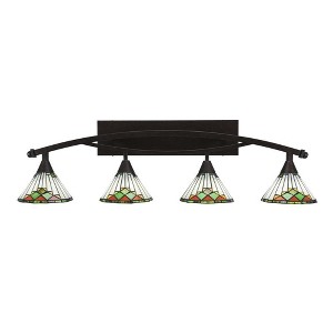 Toltec Lighting Bow 4 - Light Vanity in  Bronze with 7" Green Sunray Art Glass Shade - 1 of 1