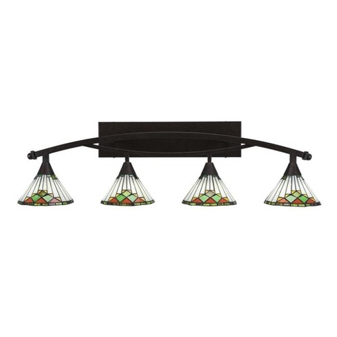 Toltec Lighting Bow 4 - Light Vanity in  Bronze with 7" Green Sunray Art Glass Shade - image 1 of 1