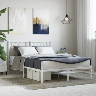 vidaXL Metal Bed Frame with Headboard White 53.1 in.x74.8 in.