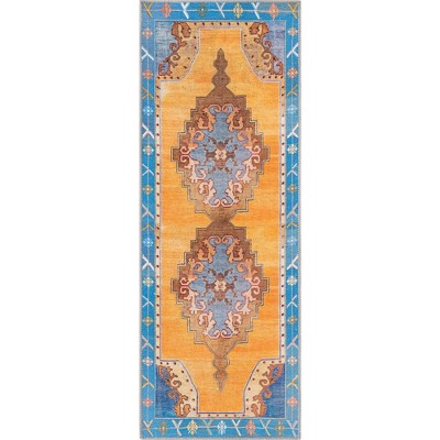 Orange and Blue Flat Woven Chenille Runner Rug