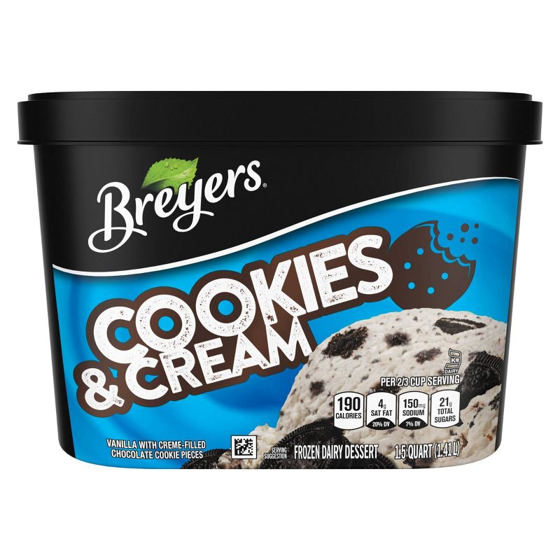 Breyers Cookies &#38; Cream Frozen Dairy Dessert With Chocolate Cookies - 48oz, 3 of 12