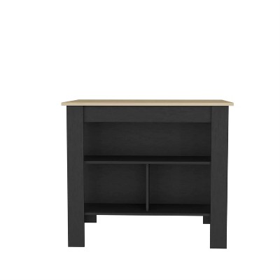 LunaLulinlk Kitchen Island in melamine with open storage, Light pine + black