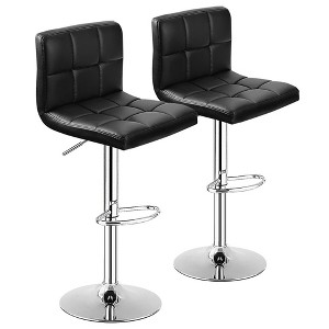 Set of 2 Bar Stools PU Leather Adjustable Barstool Low Back Swivel Pub Chairs Black - 1 of 4