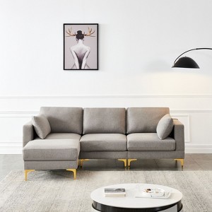 VASIP Living Room Furniture Modern Leisure L Shape Couch Grey Fabric - 1 of 4