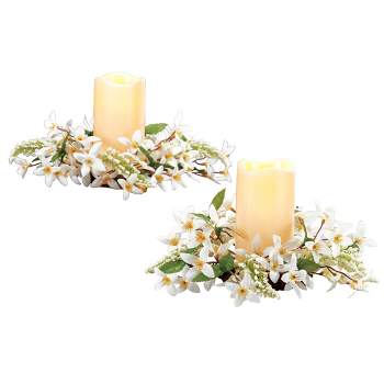 Collections Etc Artificial Forsythia LED Lighted Candle Set