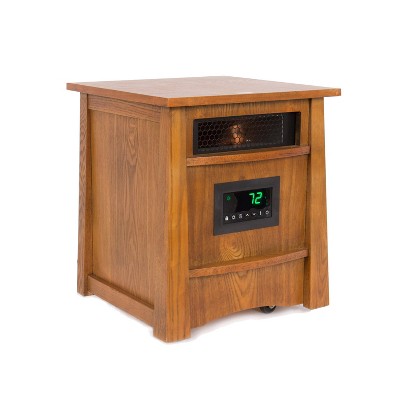 ifeSmart 8WIQH 1500 Watt Portable Electric Infrared Quartz Space Heater for Indoor Use with 8 Heating Elements, Timer, and Remote, Brown Oak Wood