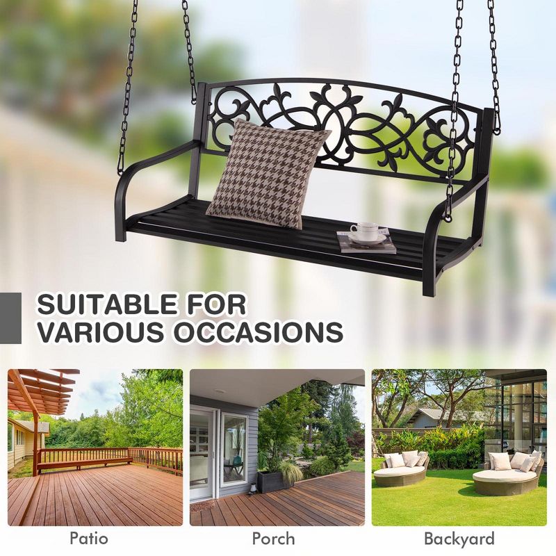 Tangkula Patio Porch Swing 2-Person Outdoor Metal Swing Bench Chair w/ Chains, 5 of 9