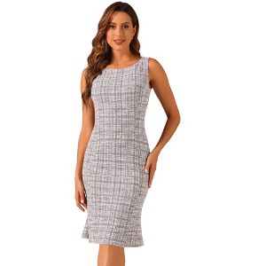 INSPIRE CHIC Women's Tweed Summer Sleeveless Elegant Plaid Bodycon Midi Dress - 1 of 4