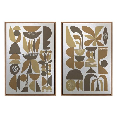 Kate & Laurel All Things Decor (Set of 2) 23"x33" Sylvie MCM Floral 2 and MCM Plant 2 Framed Metallic Canvas Wall Art by Rachel Lee