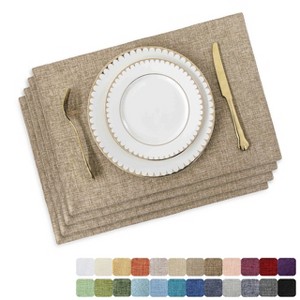 Aoibox Linen Placemats Set of 4, Heat Resistant Dining Table Mats, Kitchen Table Decor, Spring Placemats, Natural Linen, Eco-Friendly Rustic Style - 1 of 4