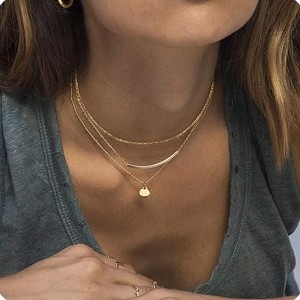 HTUTWOO Dainty Layered Tube Choker Necklaces Stackable, Adjustable Layering Chain Twisted Chain Necklace With Glossy Sequin Accent For Women - 1 of 4