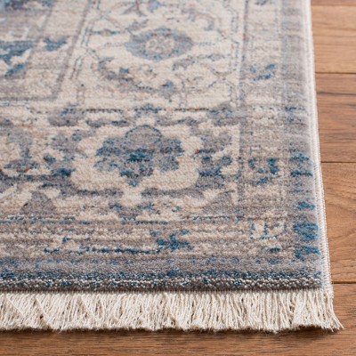 Vintage Blue and Gray Floral Motif Rectangular Area Rug