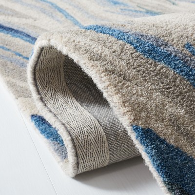 Blue and Beige Hand-Tufted Wool Runner Rug