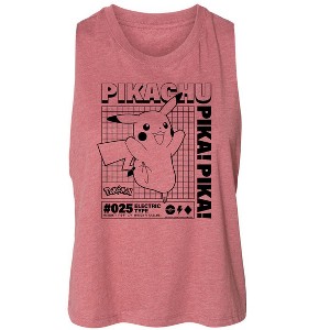 Women's Pokémon Pikachu Info Chart Graphic Racerback Tank - Heather Mauve - Small - 1 of 3