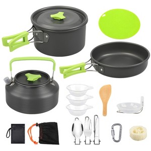 LakeForest"16-Piece Camping Cookware Set with Pot, Pan, Kettle, Cutlery, and Accessories for Outdoor Cooking"Grey - 1 of 4