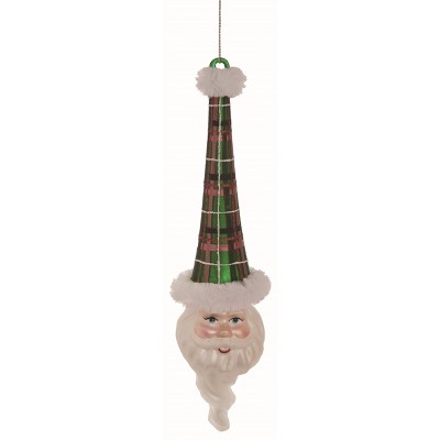 Transpac Glass Red Christmas Plaid Hat Santa Ornaments